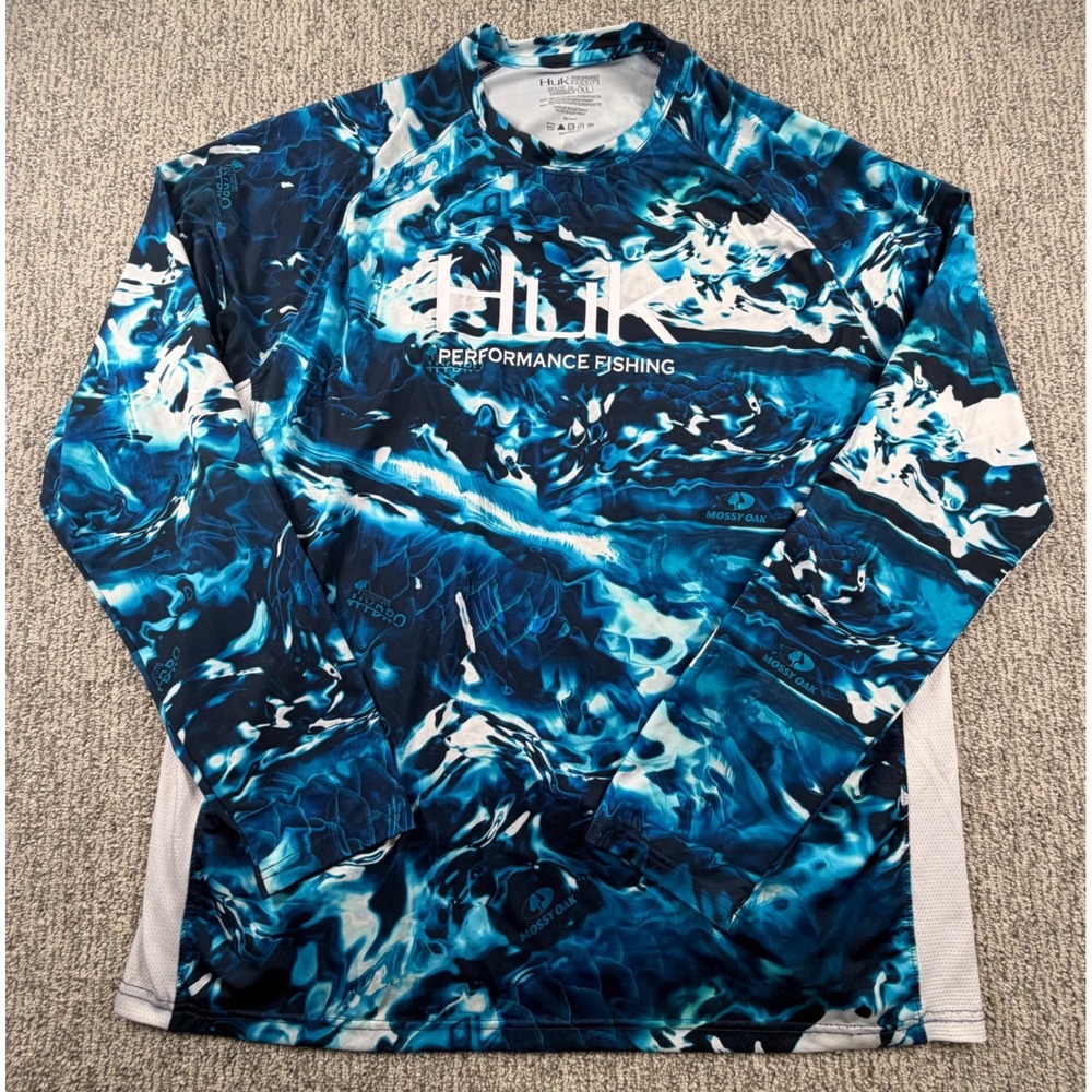 Huk Performance Fishing Shirt Mens XL Blue Mossy Oak Hydro Long Sleeve Tee